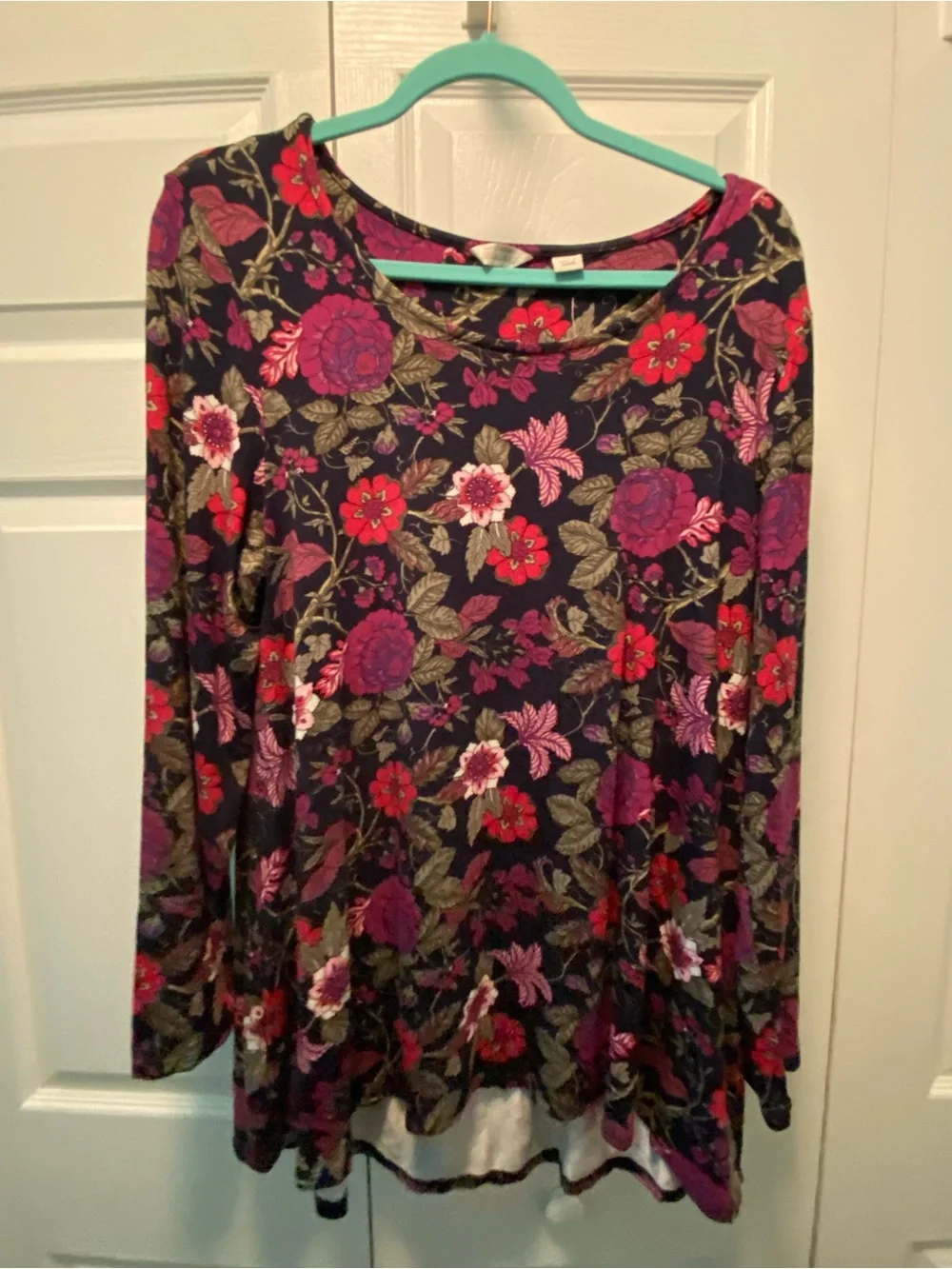 Khakis & Company Navy,Pink,Purple Floral Top ¾ Sleeves- Size Large New With Tags